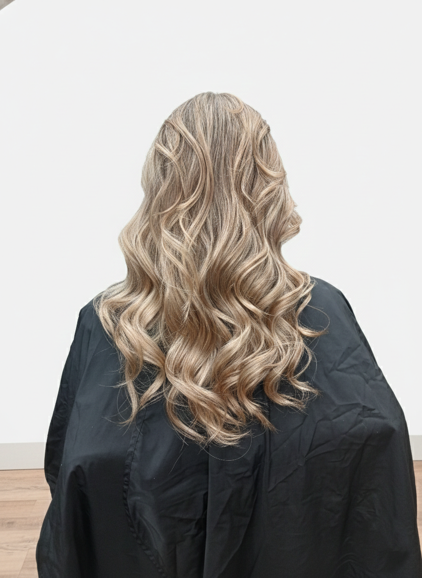 Blonde balayage with soft waves