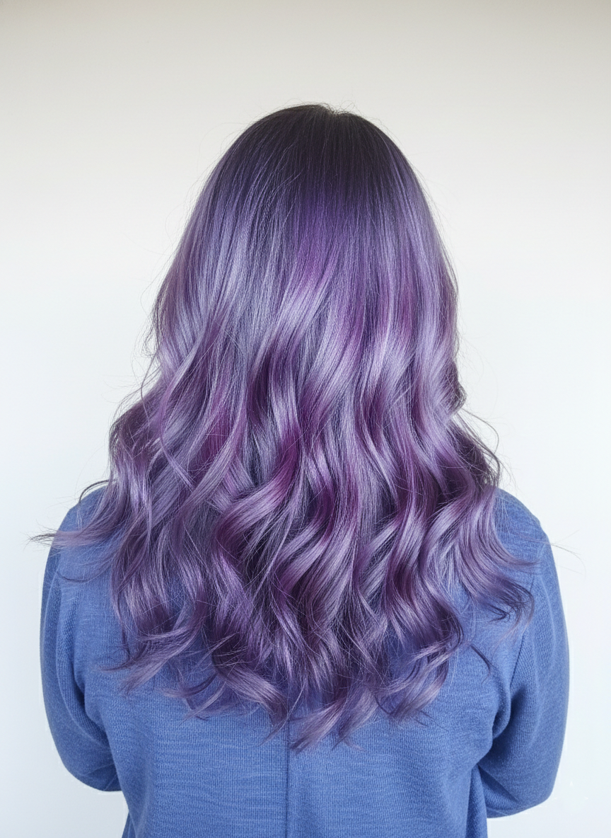 Purple lavender hair color with waves